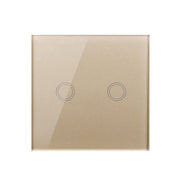 86mm 2 Gang Tempered Glass Panel Wall Switch Smart Home Light Touch Switch with RF433 Remote Controller, AC 110V-240V(Gold)