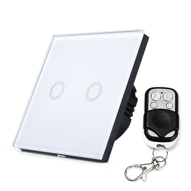 86mm 2 Gang Tempered Glass Panel Wall Switch Smart Home Light Touch Switch with RF433 Remote Controller, AC 110V-240V(White) - Smart Switch by PMC TechLife | Online Shopping South Africa | PMC TechLife