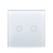 86mm 2 Gang Tempered Glass Panel Wall Switch Smart Home Light Touch Switch with RF433 Remote Controller, AC 110V-240V(White)