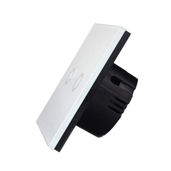 86mm 2 Gang Tempered Glass Panel Wall Switch Smart Home Light Touch Switch with RF433 Remote Controller, AC 110V-240V(White)