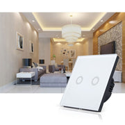 86mm 2 Gang Tempered Glass Panel Wall Switch Smart Home Light Touch Switch with RF433 Remote Controller, AC 110V-240V(White)