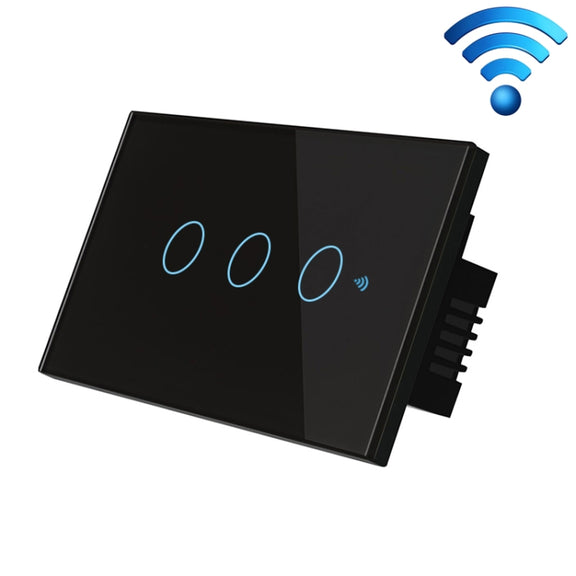 TC120 Wifi Smart Light Switch Glass Screen Touch Panel Voice Control Wireless Wall Switch Work with Alexa Echo / Google Home (Black)