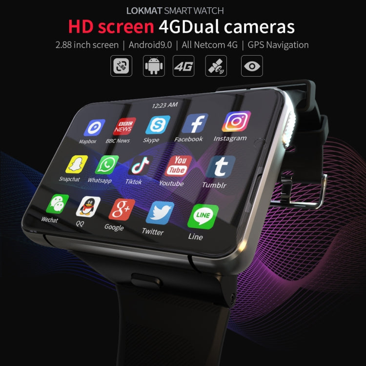 LOKMAT APPLLP Max 4G Call Smart Watch, 2.88 inch MTK6761 Quad Core, 4GB+64GB, Android  9.0, GPS, Heart Rate (Silver)