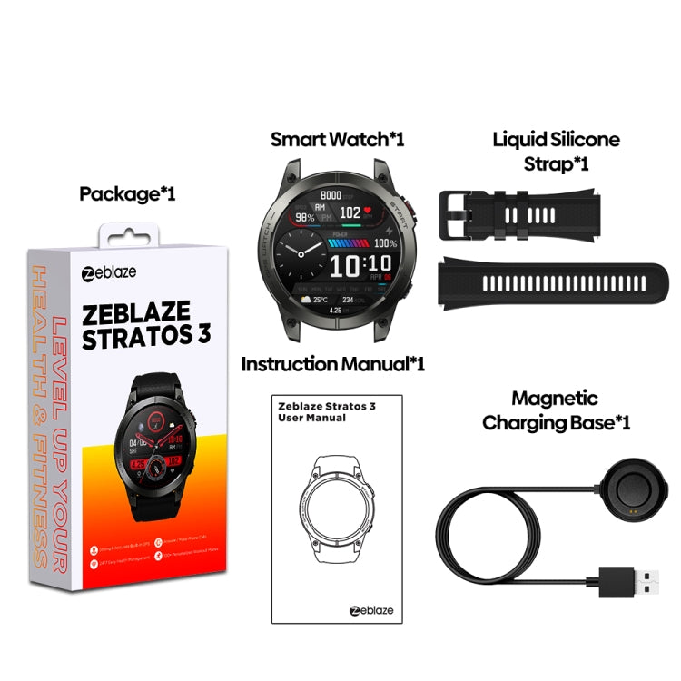 Zeblaze Stratos 3 1.43 inch AMOLED Screen IP68 Water-resistant Smart Watch, Support Bluetooth Call / GPS (Orange)
