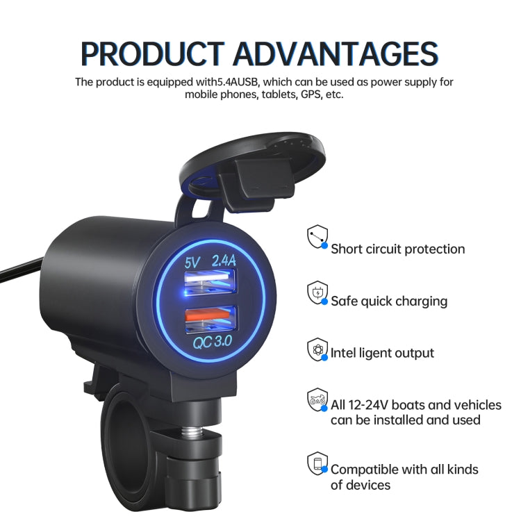 ZH-723F1 Car / Motorcycle QC3.0 Cell Phone Fast Charging Dual USB Car Charger(Blue Light) - DIY Modified Charger by PMC TechLife | Online Shopping South Africa | PMC TechLife