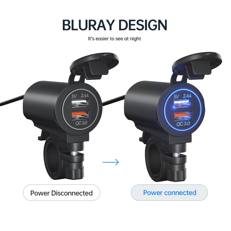 ZH-723F1 Car / Motorcycle QC3.0 Cell Phone Fast Charging Dual USB Car Charger(Blue Light) - DIY Modified Charger by PMC TechLife | Online Shopping South Africa | PMC TechLife