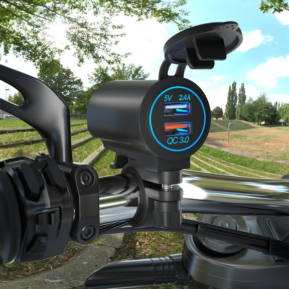 ZH-723F1 Car / Motorcycle QC3.0 Cell Phone Fast Charging Dual USB Car Charger(Blue Light)