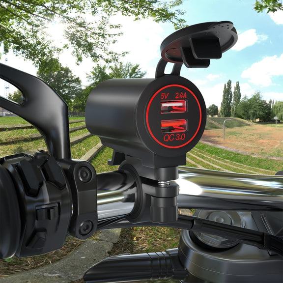 ZH-723F2 Car / Motorcycle QC3.0 Cell Phone Fast Charging Dual USB Car Charger(Red Light)