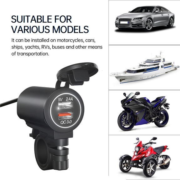 ZH-723F5 Car / Motorcycle QC3.0 Cell Phone Fast Charging Dual USB Car Charger(White Light)