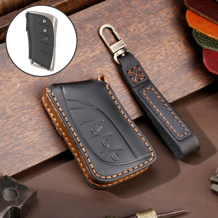For Lexus 3-button Hallmo Car Cowhide Leather Key Protective Cover Key Case(Black) - Car Key Cases by Hallmo | Online Shopping South Africa | PMC TechLife | Buy Now Pay Later Mobicred