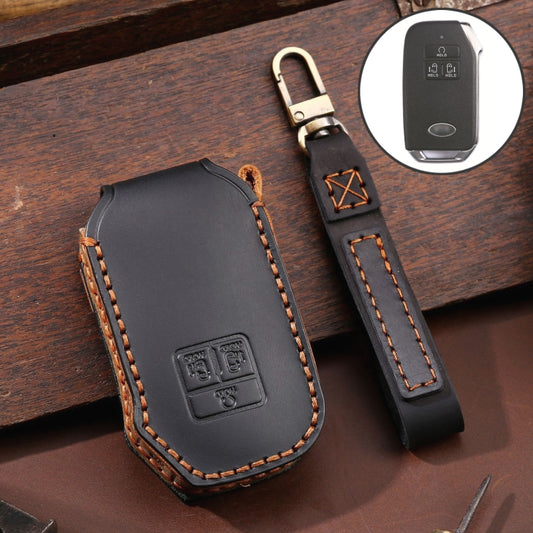 For KIA Carnival EX / SX Hallmo Car Cowhide Leather Key Protective Cover Key Case(Black) - Car Key Cases by Hallmo | Online Shopping South Africa | PMC Jewellery | Buy Now Pay Later Mobicred