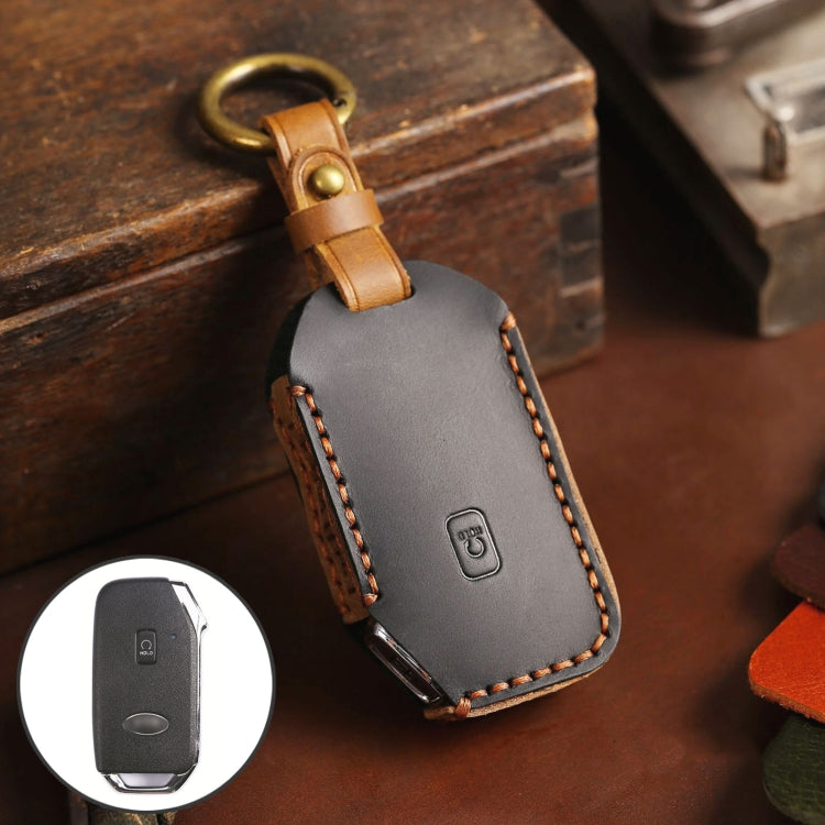 For Kia Sorento Hallmo Car Cowhide Leather Key Protective Cover Key Case(Black) - Car Key Cases by Hallmo | Online Shopping South Africa | PMC TechLife