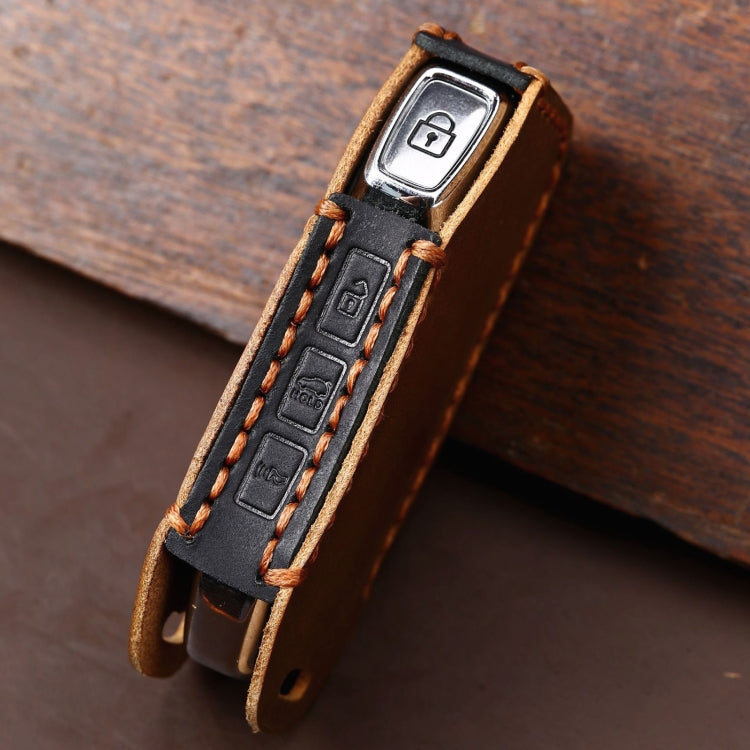 For Kia Sorento Hallmo Car Cowhide Leather Key Protective Cover Key Case(Black) - Car Key Cases by Hallmo | Online Shopping South Africa | PMC TechLife