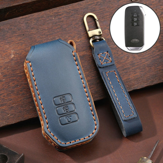 For Kia 3-button Hallmo Car Cowhide Leather Key Protective Cover Key Case(Blue) - free shipping - PMC Jewellery - Order now!
