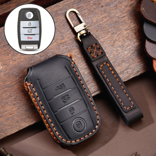 For Kia C133 4-button Hallmo Car Cowhide Leather Key Protective Cover Key Case(Black) - Car Key Cases by Hallmo | Online Shopping South Africa | PMC Jewellery | Buy Now Pay Later Mobicred