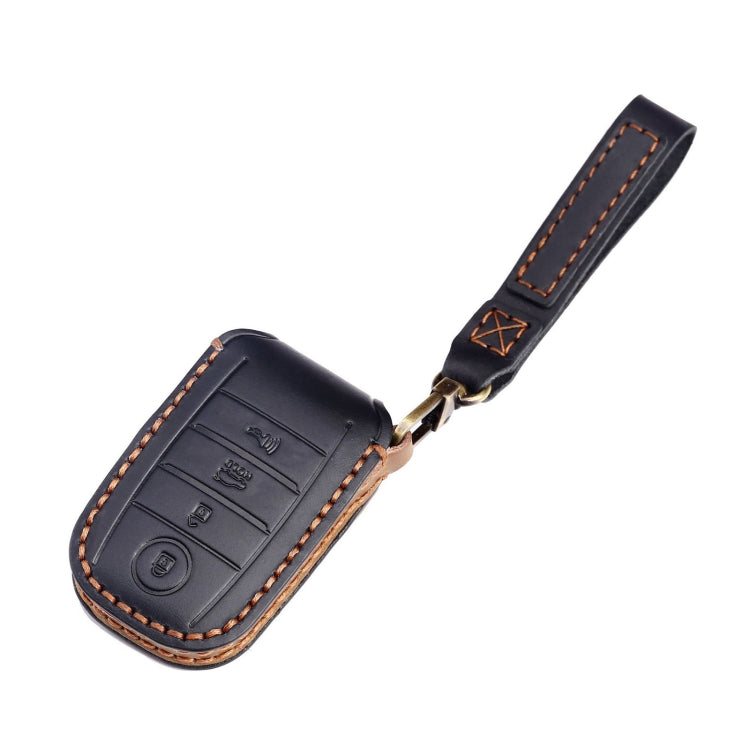 For Kia C133 4-button Hallmo Car Cowhide Leather Key Protective Cover Key Case(Blue) - Car Key Cases by Hallmo | Online Shopping South Africa | PMC TechLife | Buy Now Pay Later Mobicred