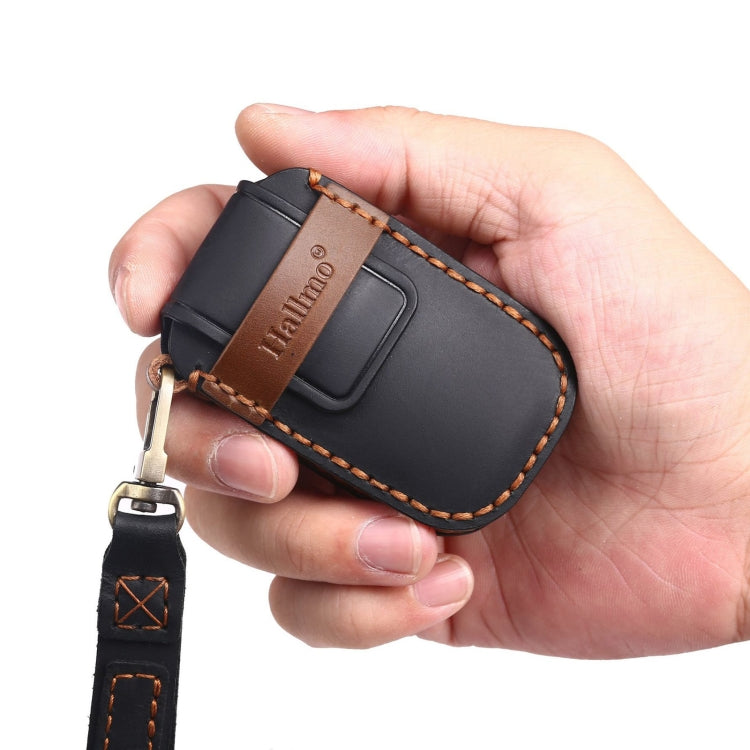For Kia C133 4-button Hallmo Car Cowhide Leather Key Protective Cover Key Case(Black) - Car Key Cases by Hallmo | Online Shopping South Africa | PMC TechLife | Buy Now Pay Later Mobicred