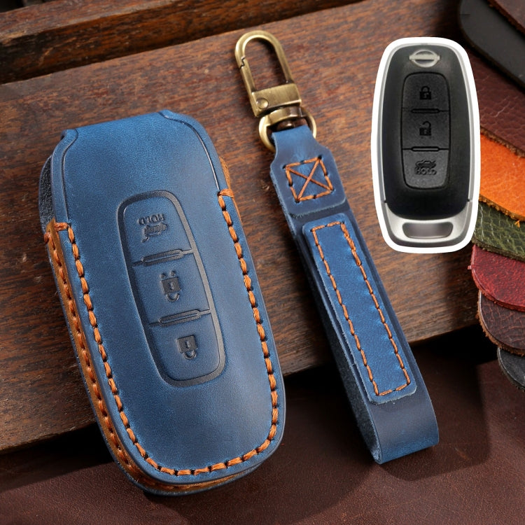 For Nissan Teana / Ariya 3-button Tail Box Hallmo Car Cowhide Leather Key Protective Cover Key Case(Blue) - free shipping - PMC TechLife - Order now!