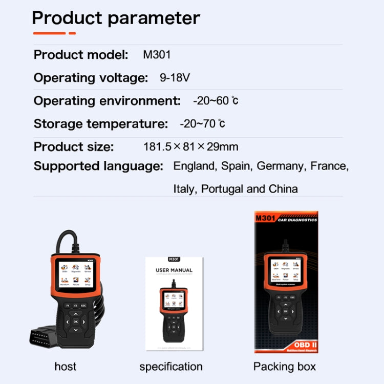 M301 9-18V OBD2 Car Code Reader Scanner Fault Detector - Code Readers & Scan Tools by PMC TechLife | Online Shopping South Africa | PMC TechLife