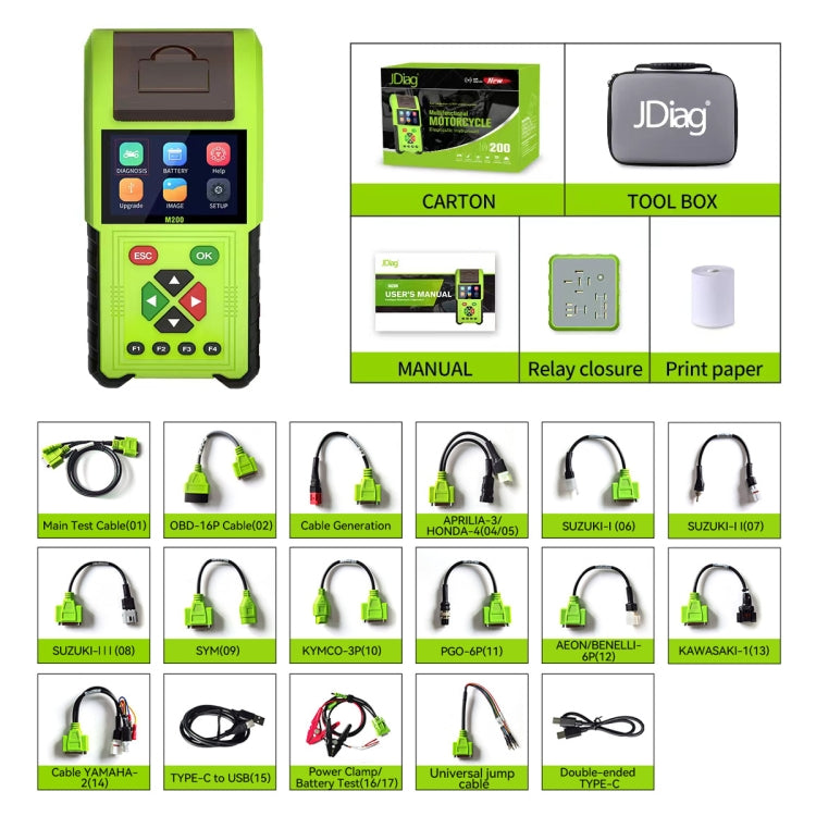 JDiag M200 8V-30V OBD Motorcycles Diagnostic Instrument with Data Printing, Standard Version - Code Readers & Scan Tools by PMC TechLife | Online Shopping South Africa | PMC TechLife