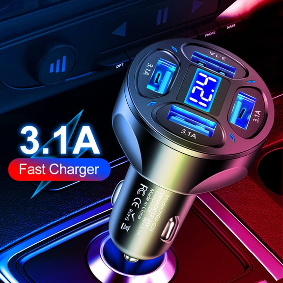 WGS-G36 3.1A 4 in 1 Digital Display Car Charger with Voltmeter (White)