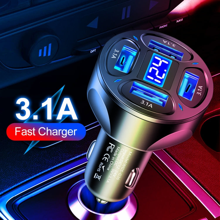 WGS-G36 3.1A 4 in 1 Digital Display Car Charger with Voltmeter (White)
