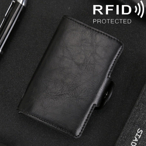 X-7 Antimagnetic RFID  Multi-functional Aluminum Crazy Horse Texture Leather Card Bag Wallet(Black)