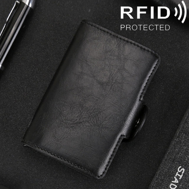 X-7 Antimagnetic RFID  Multi-functional Aluminum Crazy Horse Texture Leather Card Bag Wallet(Black)