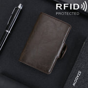 X-7 Antimagnetic RFID  Multi-functional Aluminum Crazy Horse Texture Leather Card Bag Wallet(Coffee)