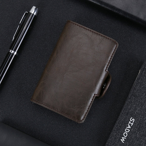 X-7 Antimagnetic RFID  Multi-functional Aluminum Crazy Horse Texture Leather Card Bag Wallet(Coffee)