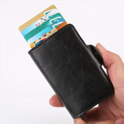 X-7 Antimagnetic RFID  Multi-functional Aluminum Crazy Horse Texture Leather Card Bag Wallet(Dark Blue)