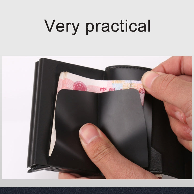 X-7 Antimagnetic RFID  Multi-functional Aluminum Crazy Horse Texture Leather Card Bag Wallet(Dark Blue)