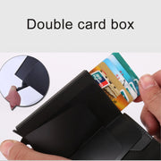 X-7 Antimagnetic RFID  Multi-functional Aluminum Crazy Horse Texture Leather Card Bag Wallet(Dark Blue)