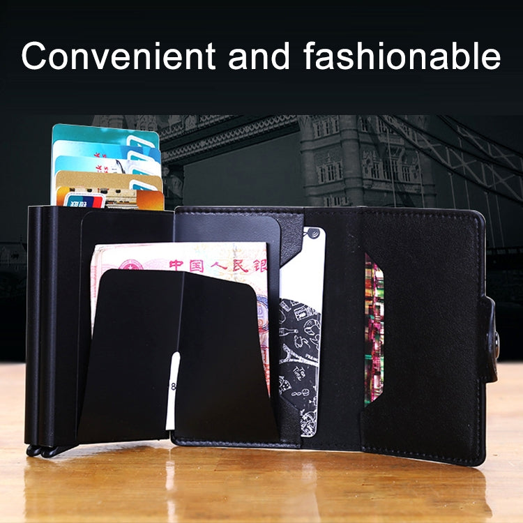 X-7 Antimagnetic RFID  Multi-functional Aluminum Crazy Horse Texture Leather Card Bag Wallet(Dark Blue)