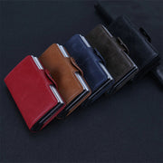 X-7 Antimagnetic RFID  Multi-functional Aluminum Crazy Horse Texture Leather Card Bag Wallet(Dark Blue)