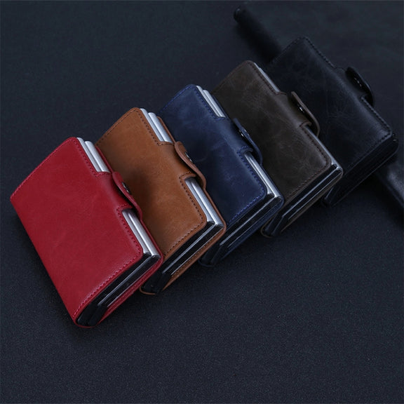 X-7 Antimagnetic RFID  Multi-functional Aluminum Crazy Horse Texture Leather Card Bag Wallet(Dark Blue)
