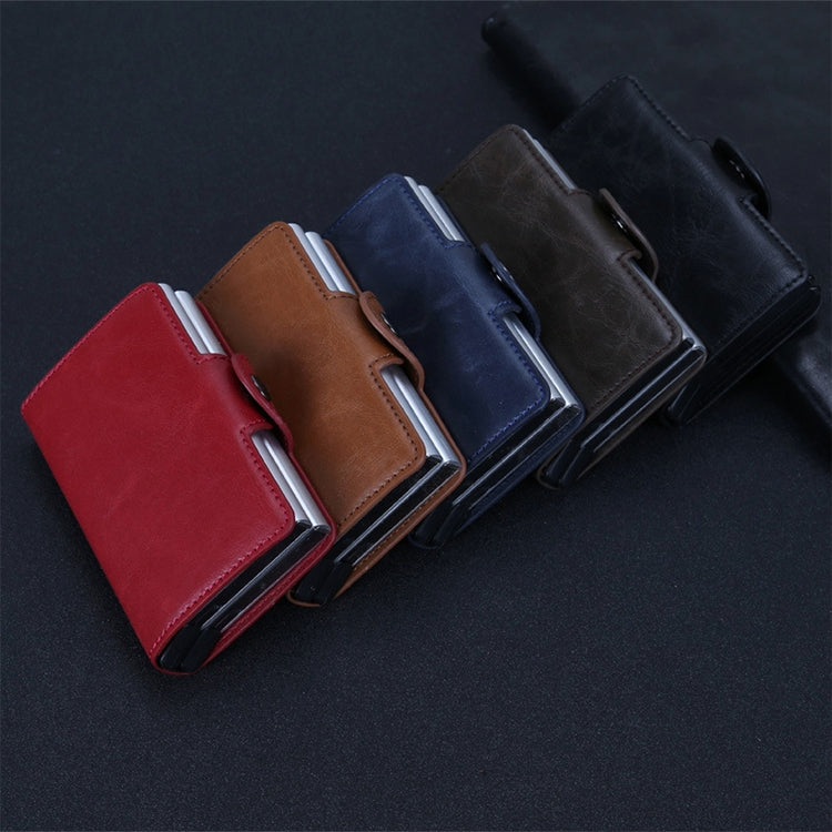 X-7 Antimagnetic RFID  Multi-functional Aluminum Crazy Horse Texture Leather Card Bag Wallet(Coffee)