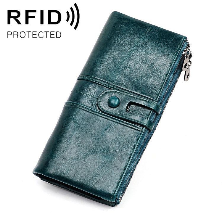 3520 Long Cowhide Leather Folding Anti-magnetic RFID Wallet for Ladies, with Card Slots(Blue) - free shipping - PMC TechLife - Order now!