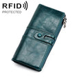 3520 Long Cowhide Leather Folding Anti-magnetic RFID Wallet for Ladies, with Card Slots(Blue) - free shipping - PMC TechLife - Order now!