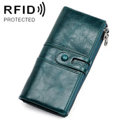 3520 Long Cowhide Leather Folding Anti-magnetic RFID Wallet for Ladies, with Card Slots(Blue)