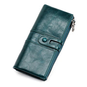 3520 Long Cowhide Leather Folding Anti-magnetic RFID Wallet for Ladies, with Card Slots(Blue)
