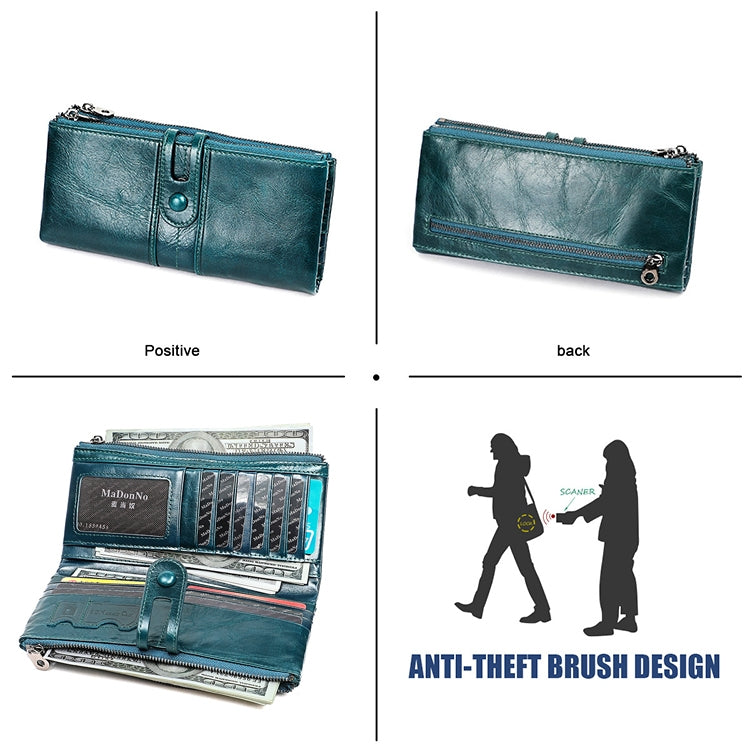 3520 Long Cowhide Leather Folding Anti-magnetic RFID Wallet for Ladies, with Card Slots(Blue) - free shipping - PMC TechLife - Order now!