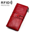 3520 Long Cowhide Leather Folding Anti-magnetic RFID Wallet for Ladies, with Card Slots(Red) - free shipping - PMC TechLife - Order now!