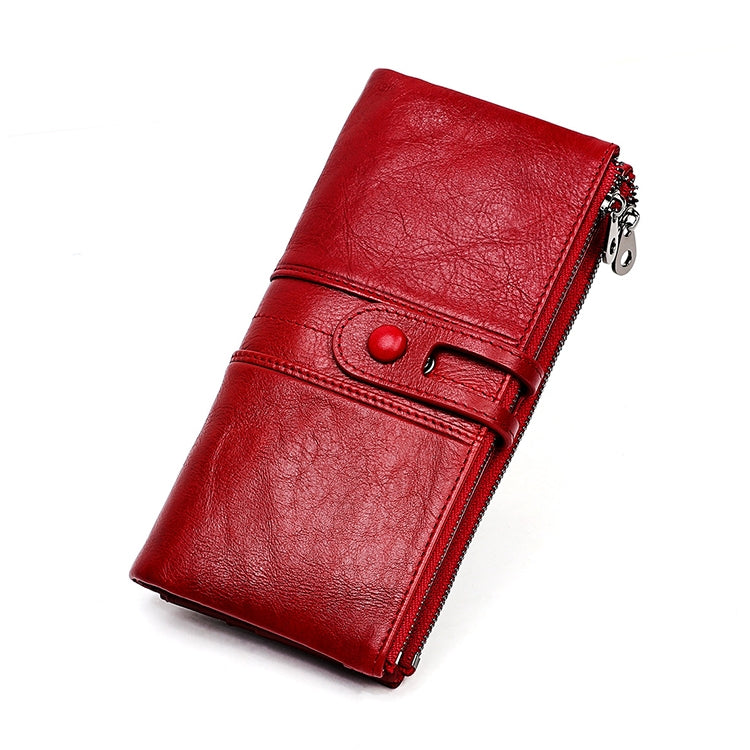 3520 Long Cowhide Leather Folding Anti-magnetic RFID Wallet for Ladies, with Card Slots(Red) - free shipping - PMC Jewellery - Order now!