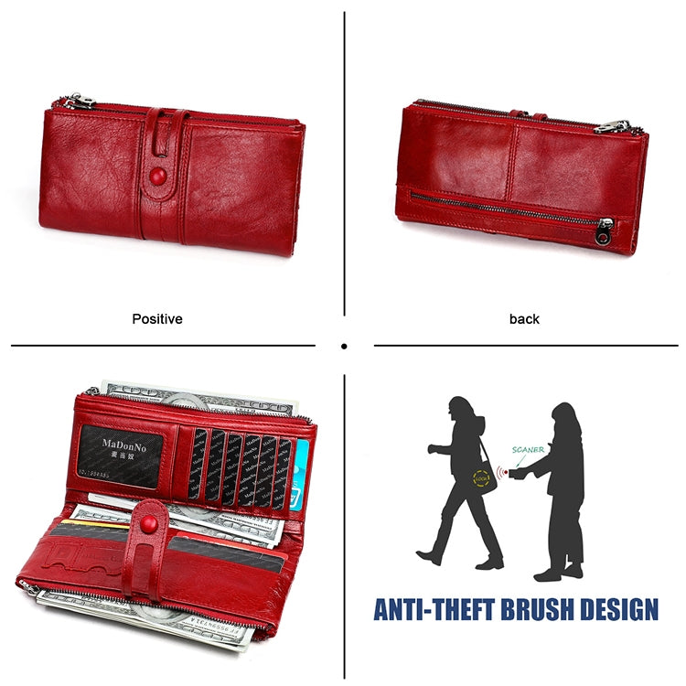 3520 Long Cowhide Leather Folding Anti-magnetic RFID Wallet for Ladies, with Card Slots(Red) - free shipping - PMC Jewellery - Order now!