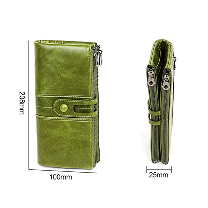 3520 Long Cowhide Leather Folding Anti-magnetic RFID Wallet for Ladies, with Card Slots(Red) - free shipping - PMC Jewellery - Order now!
