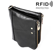 3533 Long Crazy Horse Texture Cowhide Leather Folding Anti-magnetic RFID Wallet Clutch Bag for Men, with Card Slots(Black)