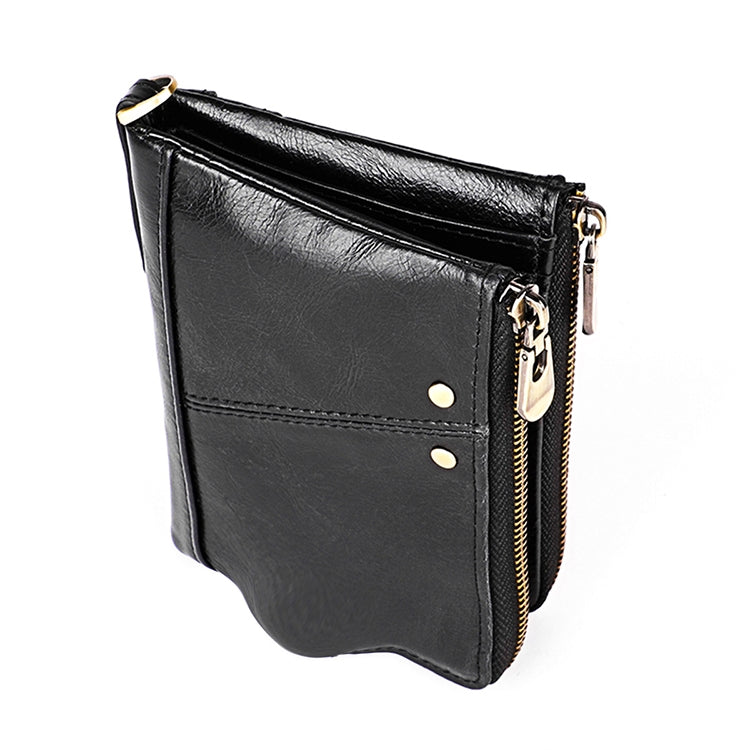 3533 Long Crazy Horse Texture Cowhide Leather Folding Anti-magnetic RFID Wallet Clutch Bag for Men, with Card Slots(Black)