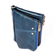 3533 Long Crazy Horse Texture Cowhide Leather Folding Anti-magnetic RFID Wallet Clutch Bag for Men, with Card Slots(Blue)