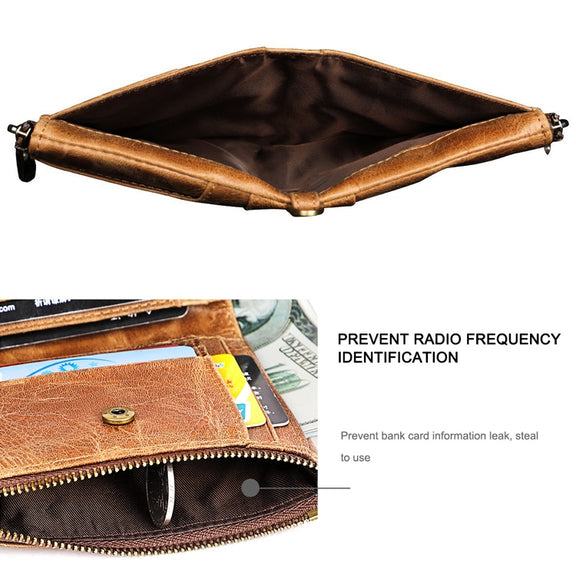 3533 Long Crazy Horse Texture Cowhide Leather Folding Anti-magnetic RFID Wallet Clutch Bag for Men, with Card Slots(Blue)